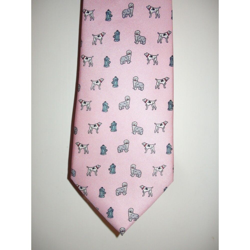 J McLaughlin Silk Pink Dogs Tie - Picture 1 of 3